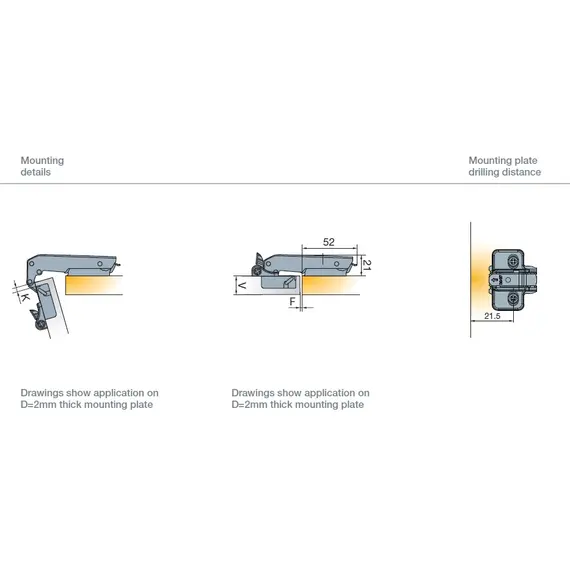 Петля мебельная Titus T-Type Glissando для фальшпанели с доводчиком 110/48/17 мм для машинной установки. Арт: 701-0D38-650-00 - 5