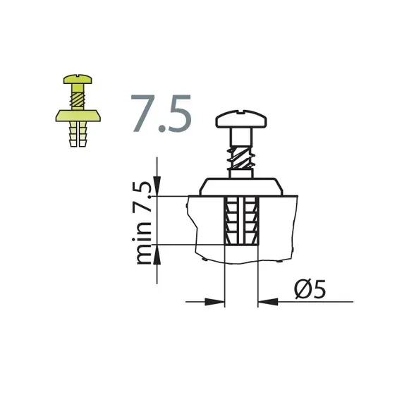 Монтажная планка петли Titus Miniprimat F3 мм с дюбелем 7.5 мм. Арт: 244-0H63-050-N1 - 1